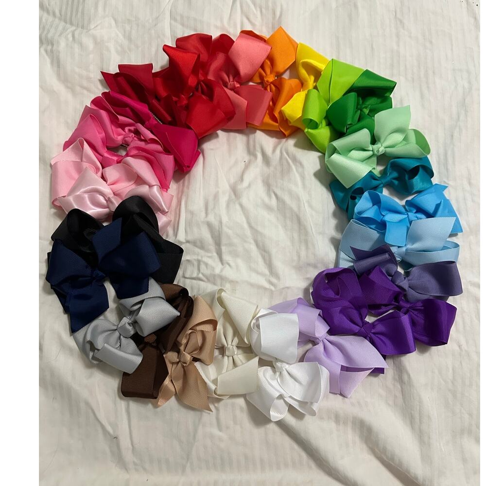 28 Girls Medium size Hairbows size 4" every color of the rainbow